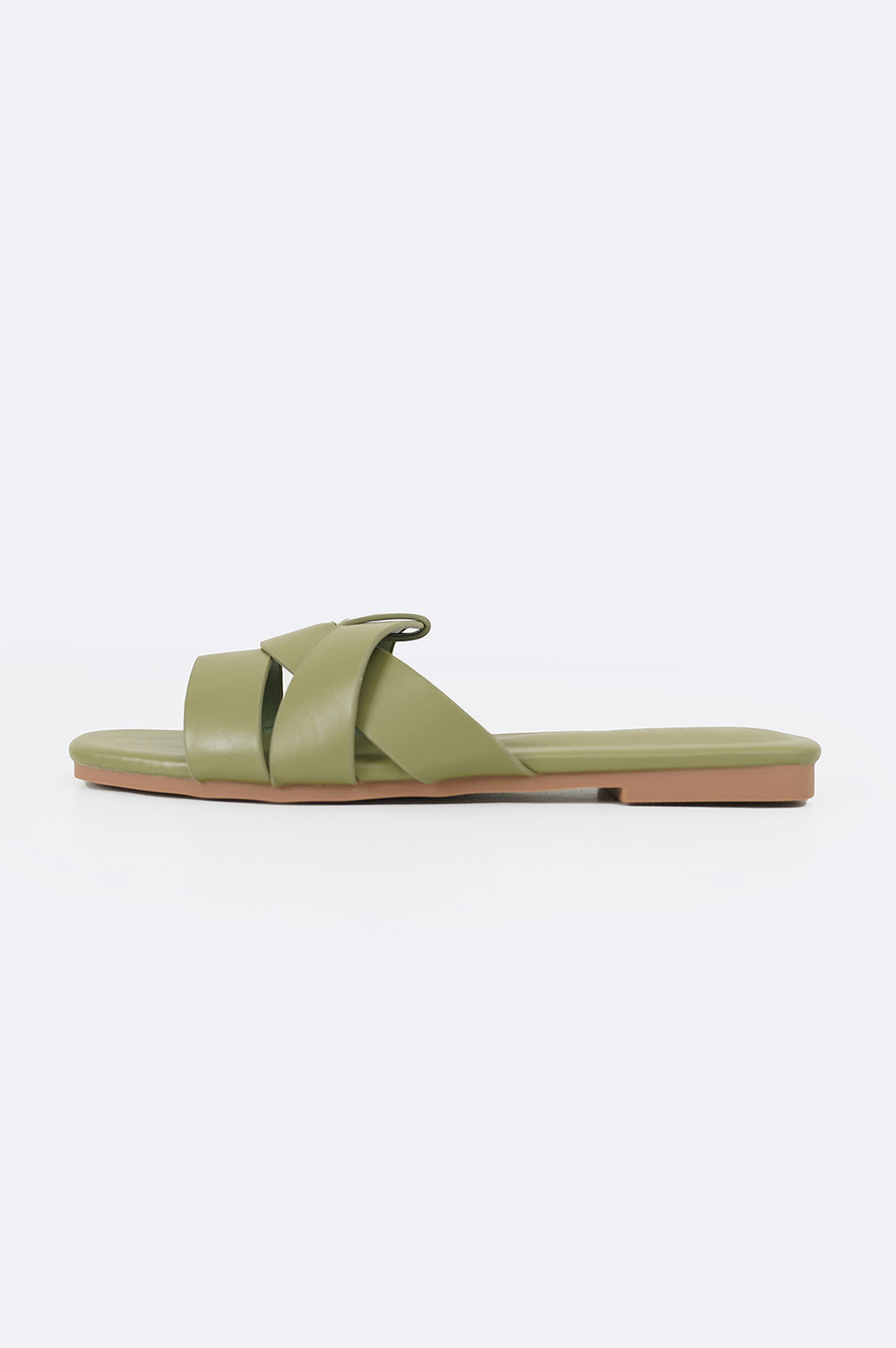 GREEN STRAPPY WOVEN SLIDES