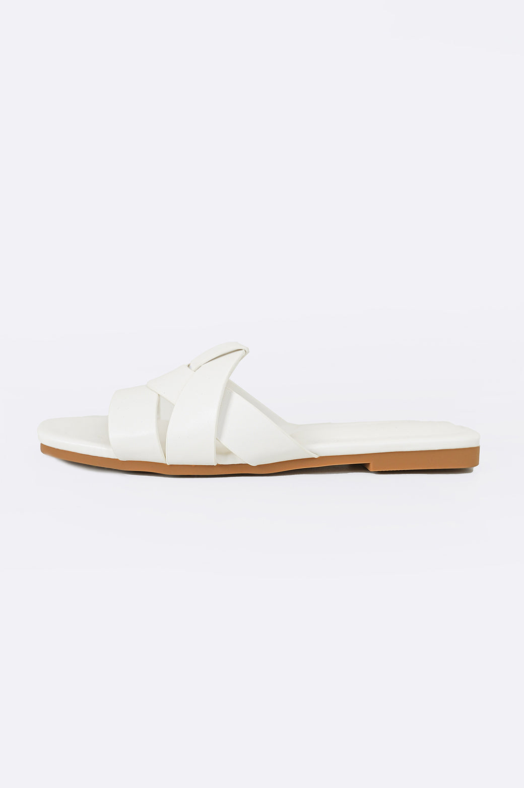 WHITE STRAPPY WOVEN SLIDES