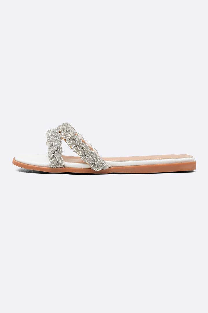 TAUPE BRAIDED CRYSTAL SLIDE