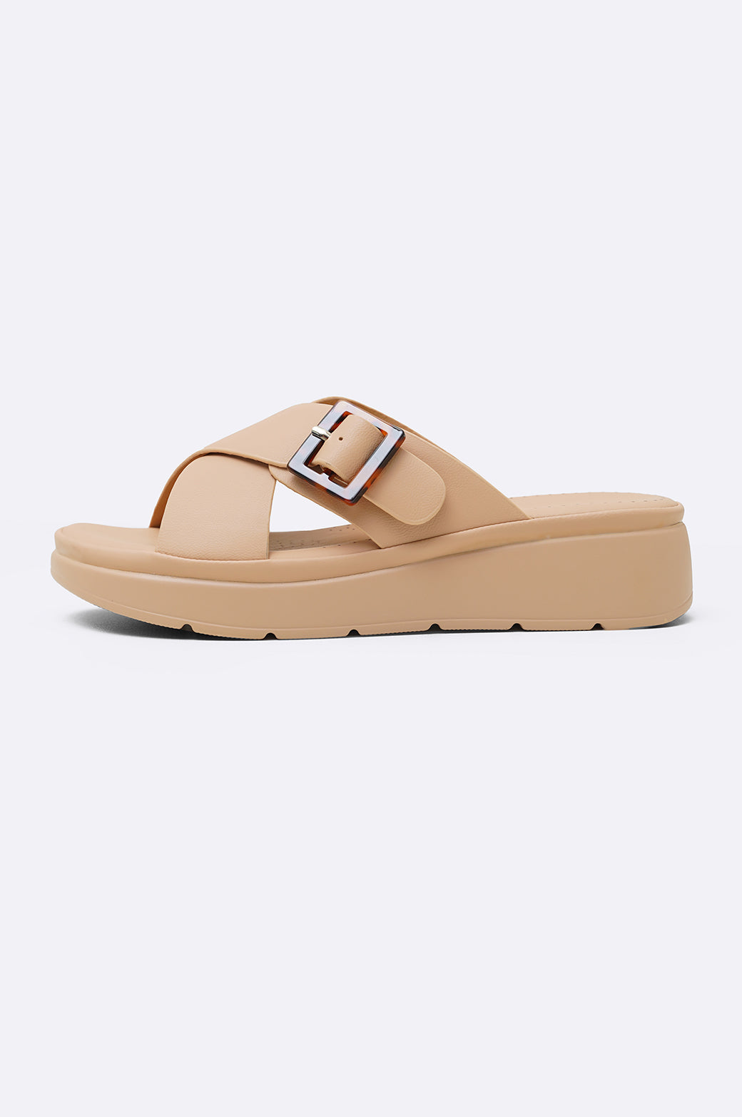 BEIGE BALANCE CRISS-CROSS MAMA SLIDES