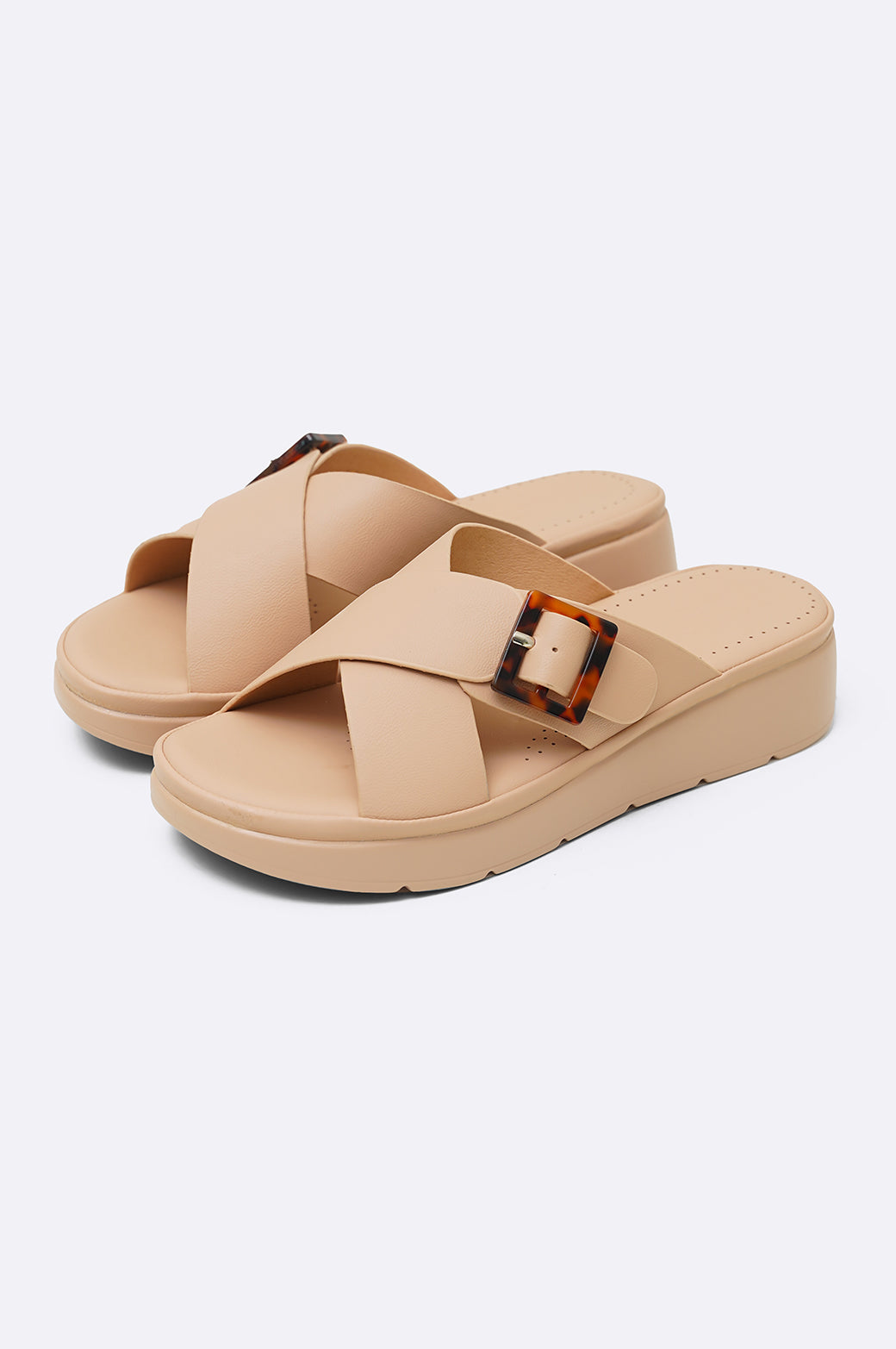 BEIGE BALANCE CRISS-CROSS MAMA SLIDES