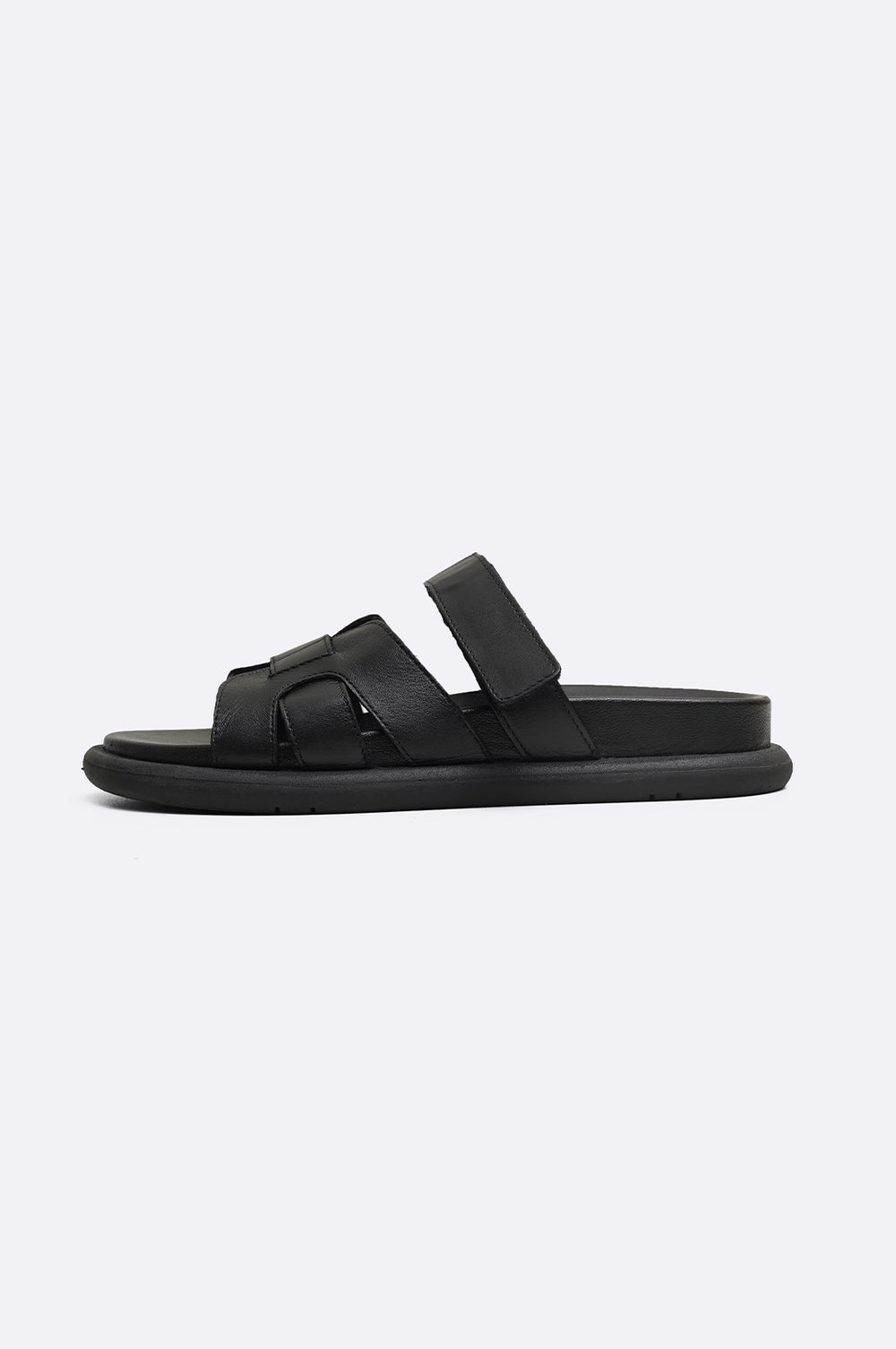 BLACK IZZY LEATHER SLIDES