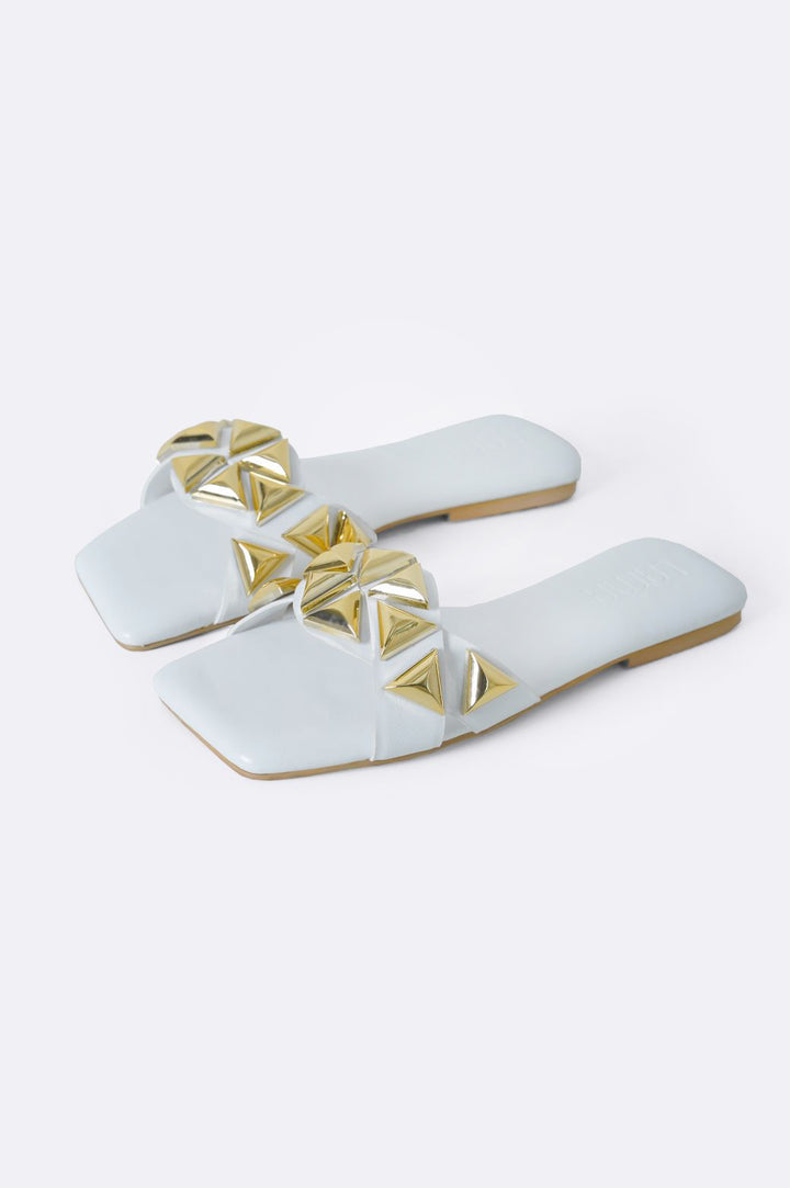 WHITE GOLD STUD SLIDES