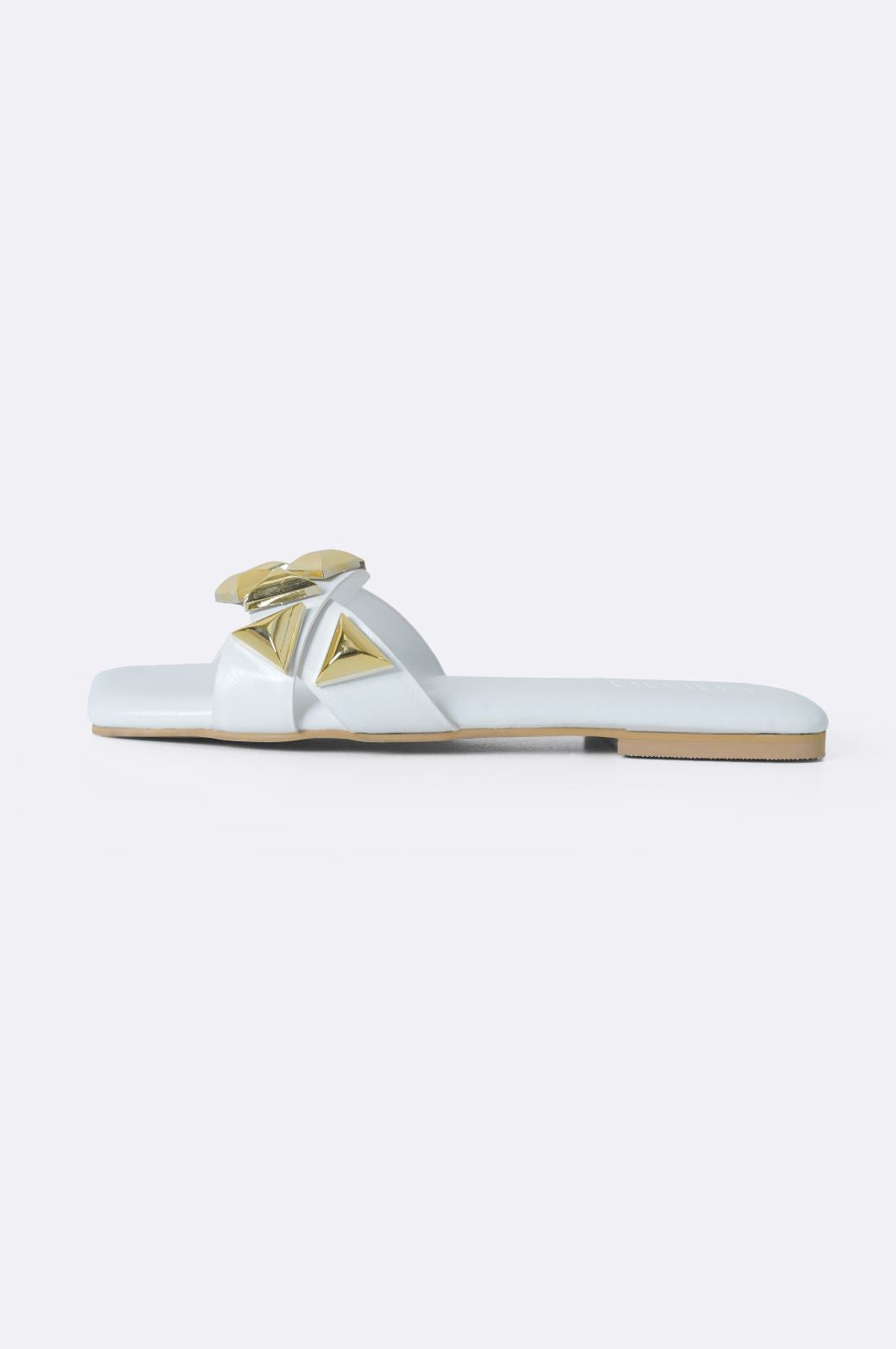 WHITE GOLD STUD SLIDES