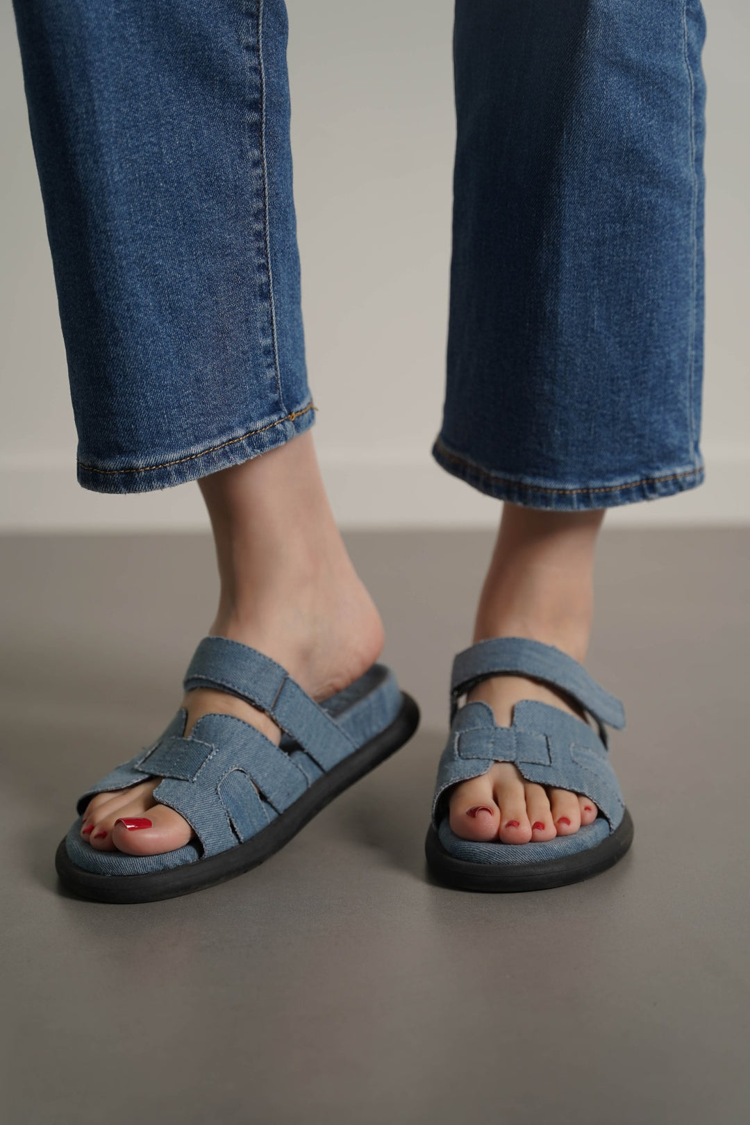 MID BLUE IZZY DENIM SLIDES