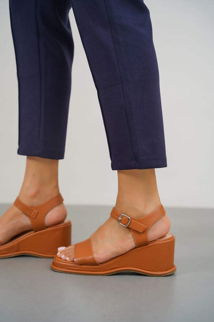 TAN WEDGE MAMA SANDALS