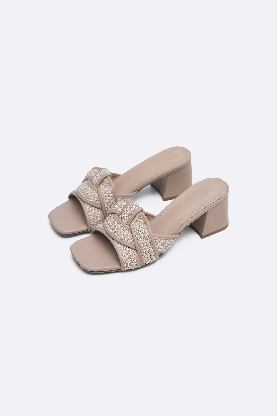 BEIGE WEAVE BLOCK HEELS