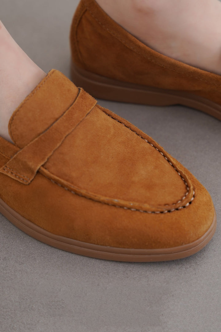 CARAMEL PALM & PEBBLE LEATHER LOAFERS