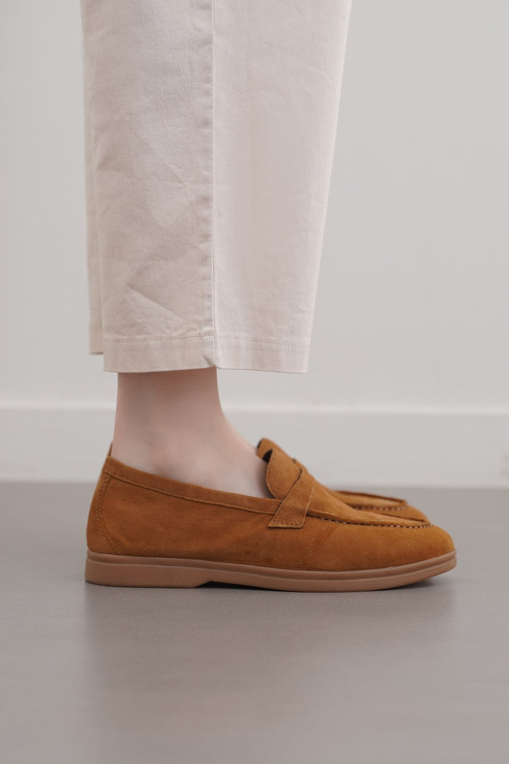 CARAMEL PALM & PEBBLE LEATHER LOAFERS
