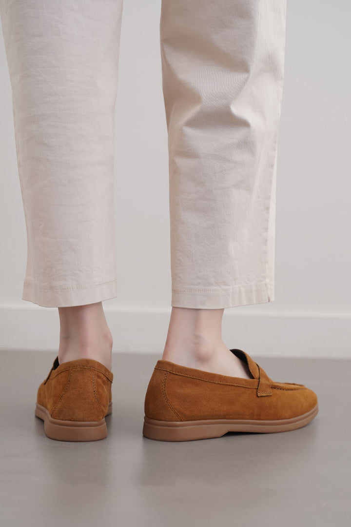 CARAMEL PALM & PEBBLE LEATHER LOAFERS