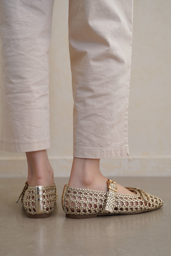 GOLD ASHBY WOVEN PUMPS