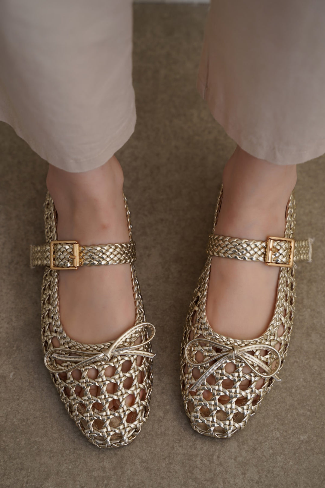 GOLD ASHBY WOVEN PUMPS