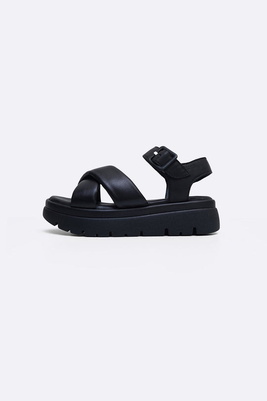 BLACK SOFT LEATHER MAMA SANDALS