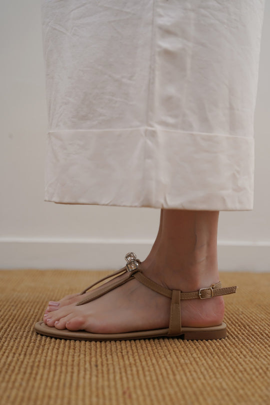 TAUPE SANDALS WITH CUBE STUD