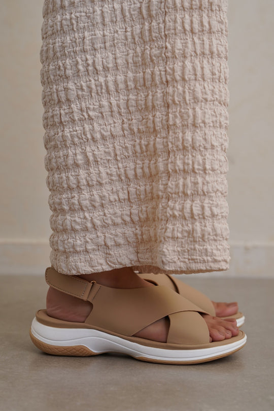 DARK BEIGE CROSS MAMA SANDALS