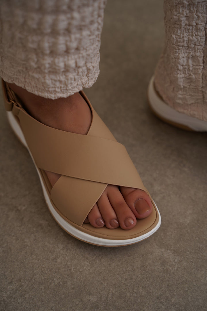 DARK BEIGE CROSS MAMA SANDALS
