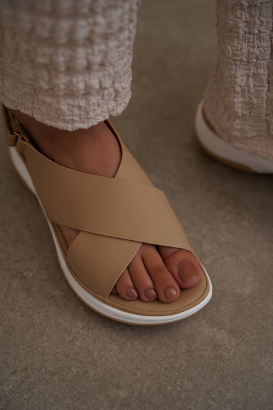 DARK BEIGE CROSS MAMA SANDALS