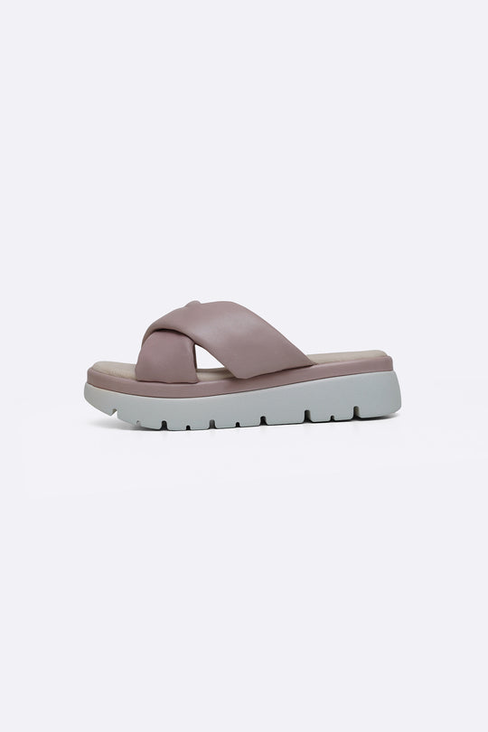 PINK LEATHER MAMA CROSS SLIDES