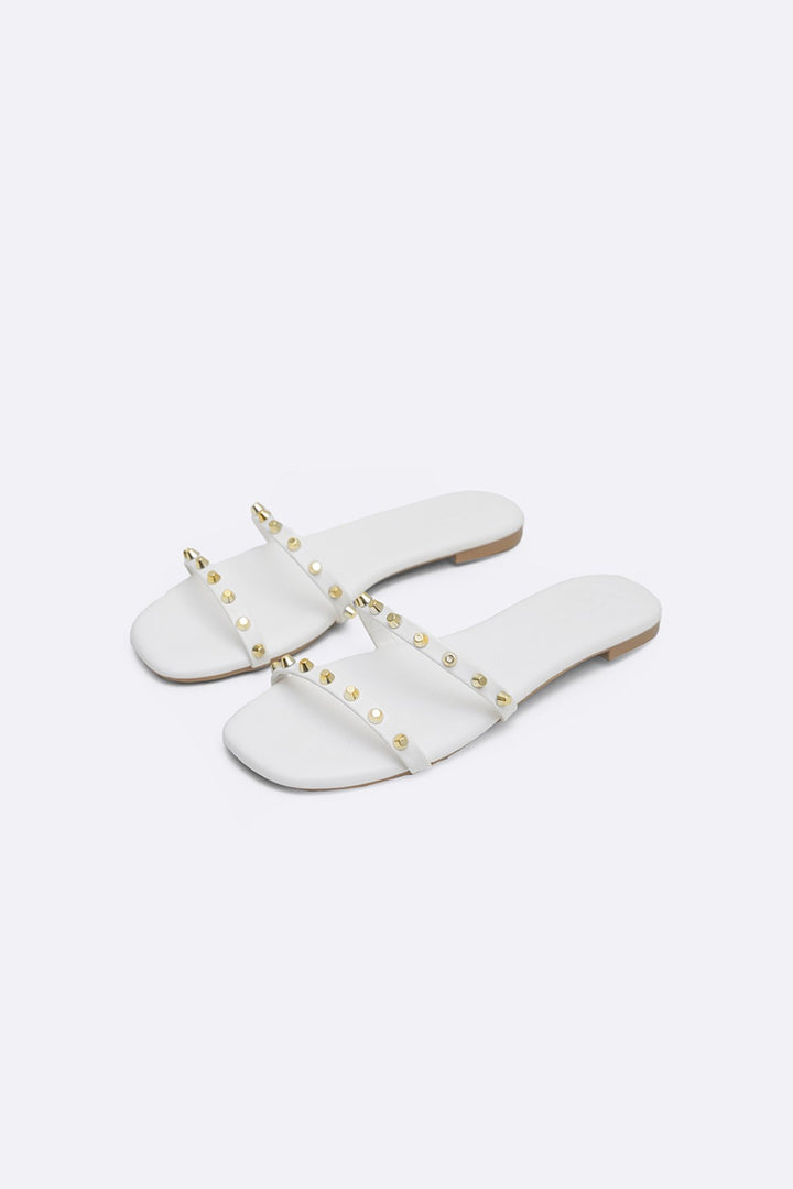 WHITE MINIMAL STUDDED SLIDES