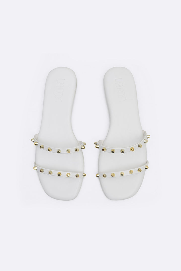 WHITE MINIMAL STUDDED SLIDES