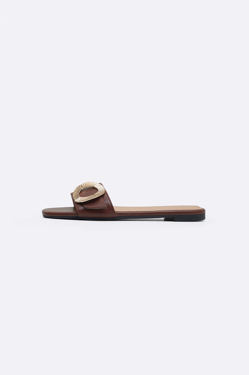 DARK BROWN MADRID BUCKLE SLIDES