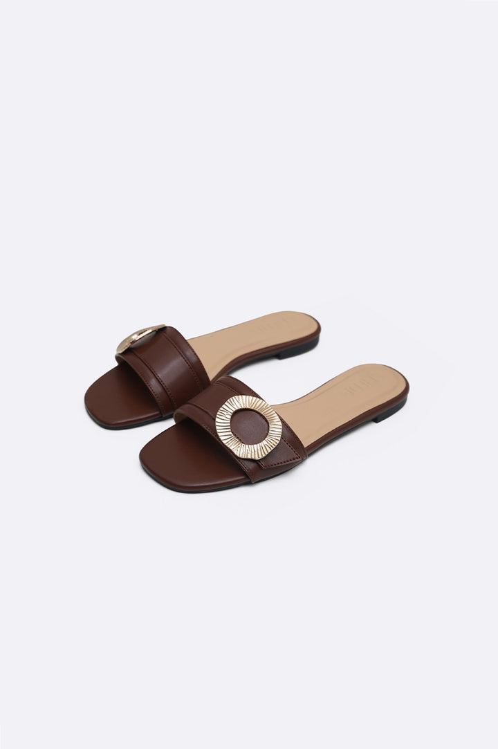 DARK BROWN MADRID BUCKLE SLIDES