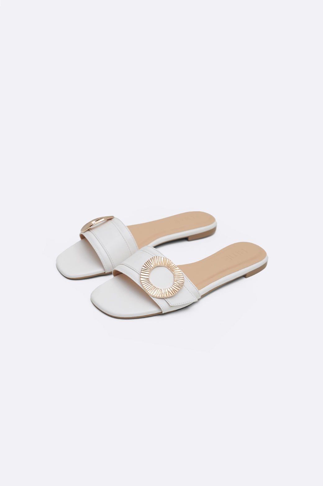 WHITE MADRID BUCKLE SLIDES