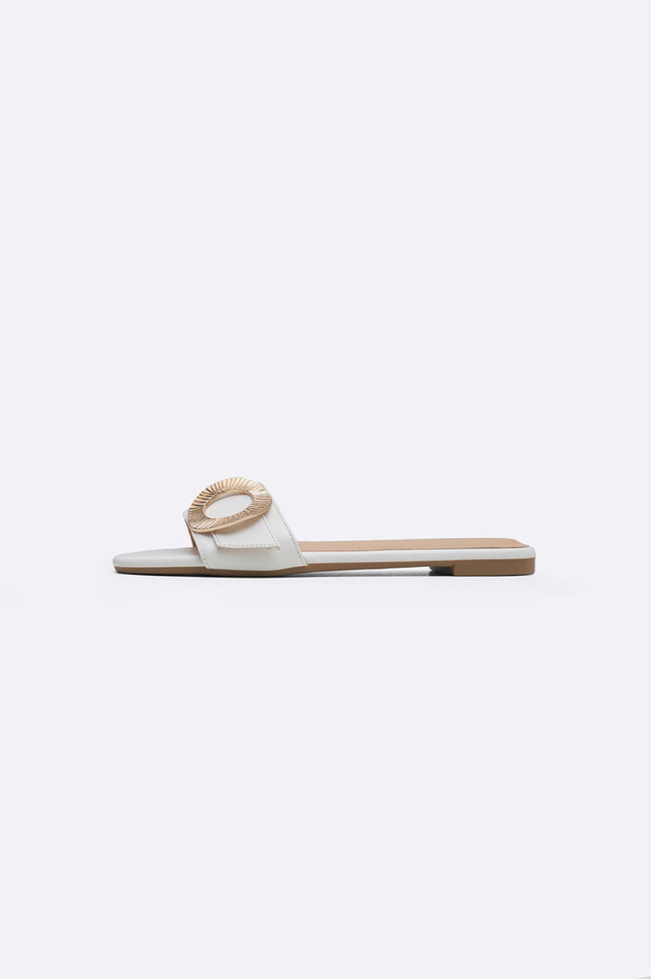 WHITE MADRID BUCKLE SLIDES