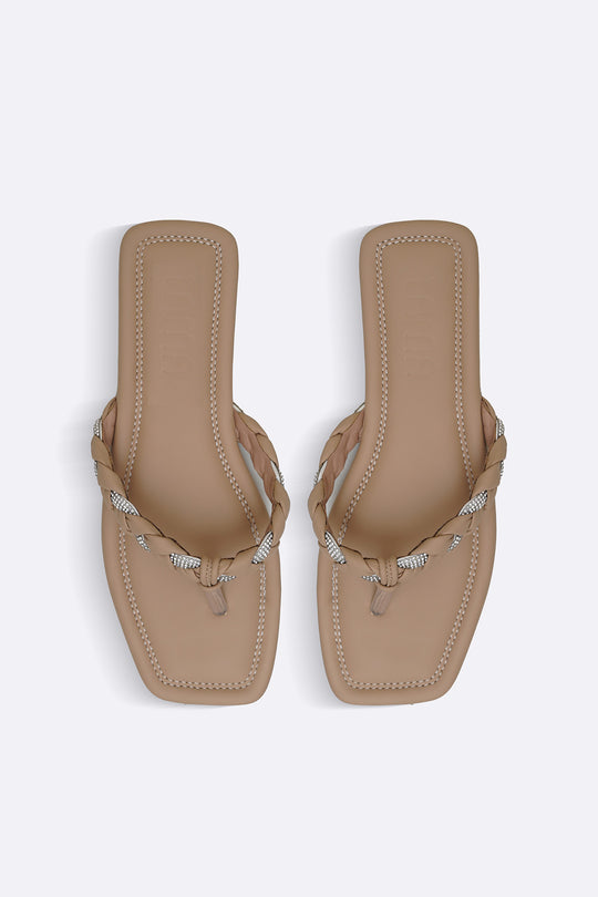 BEIGE BRAIDED FLIP FLOPS