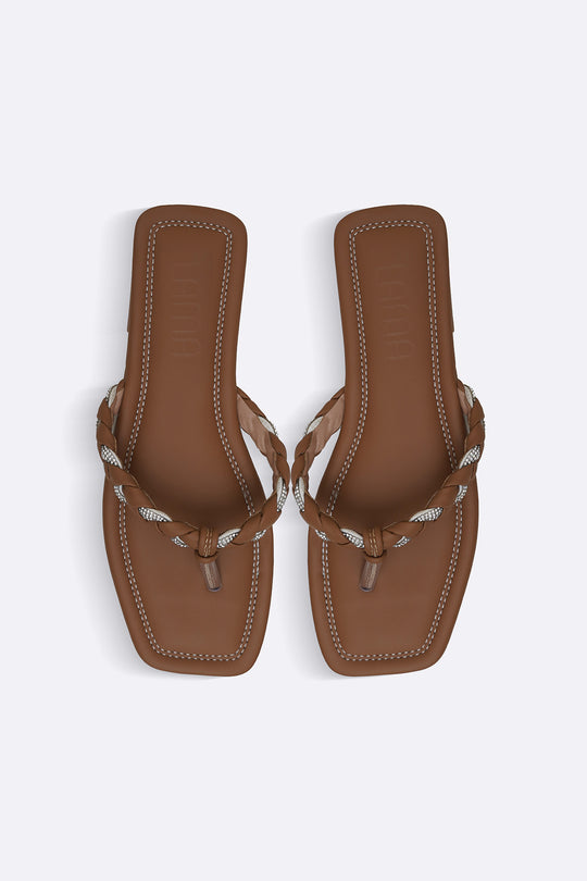 BROWN BRAIDED FLIP FLOPS