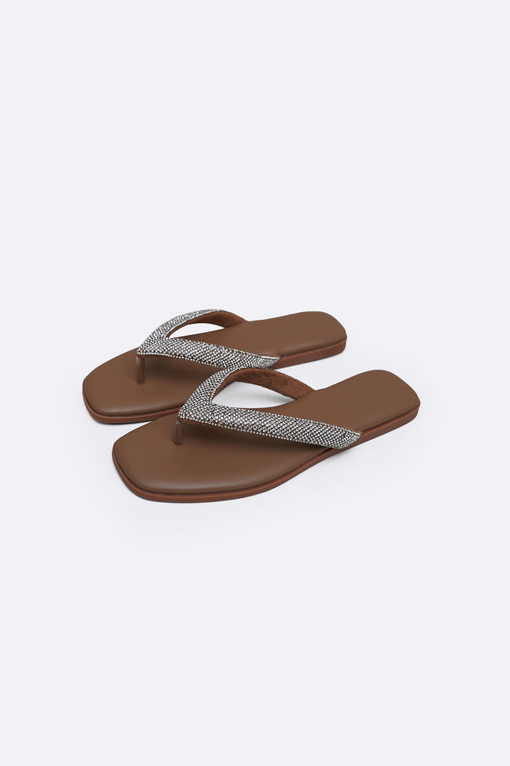 TAUPE CRYSTAL FLIP FLOPS