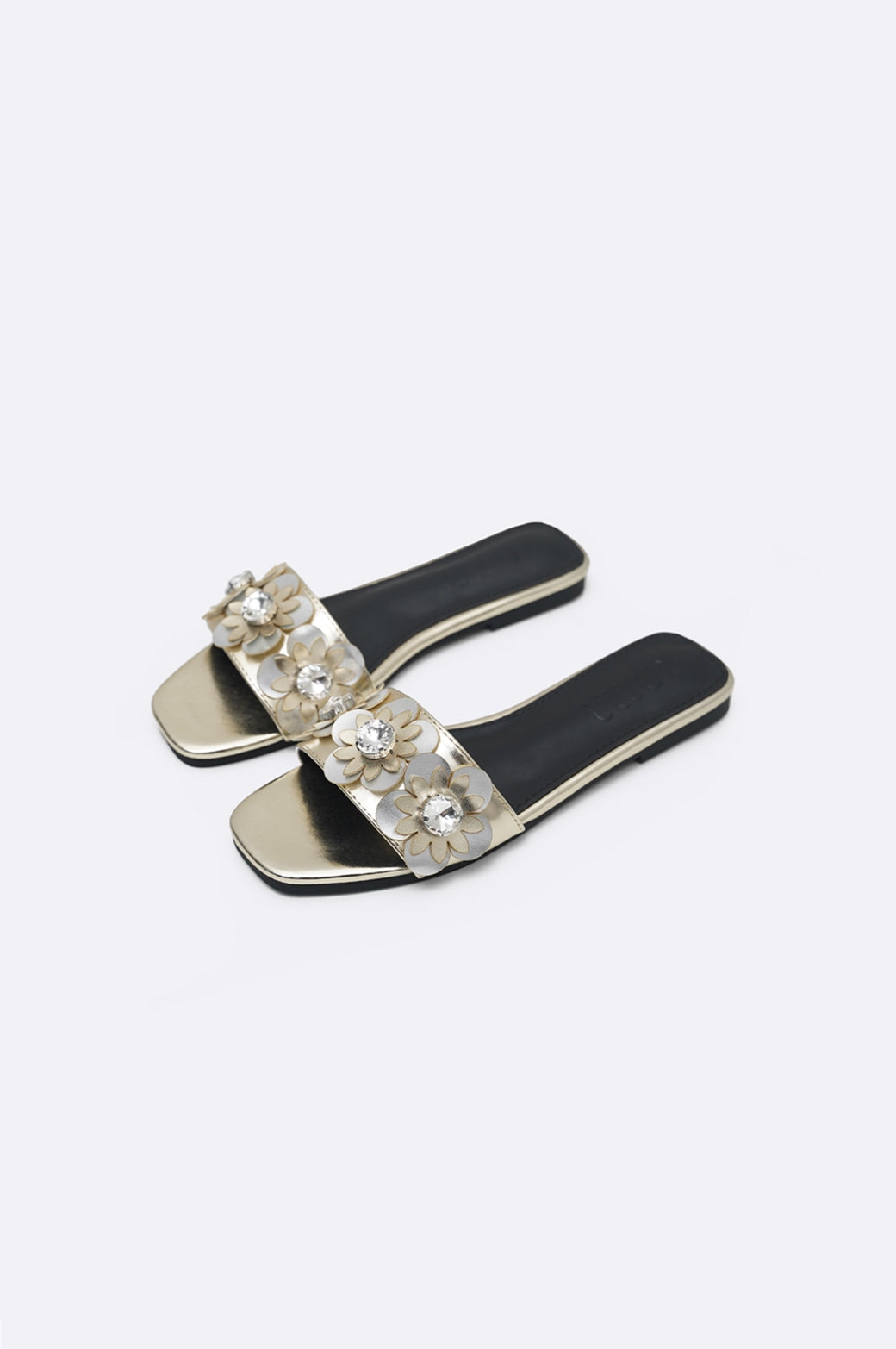 GOLD FLOWER METALLIC SLIDES