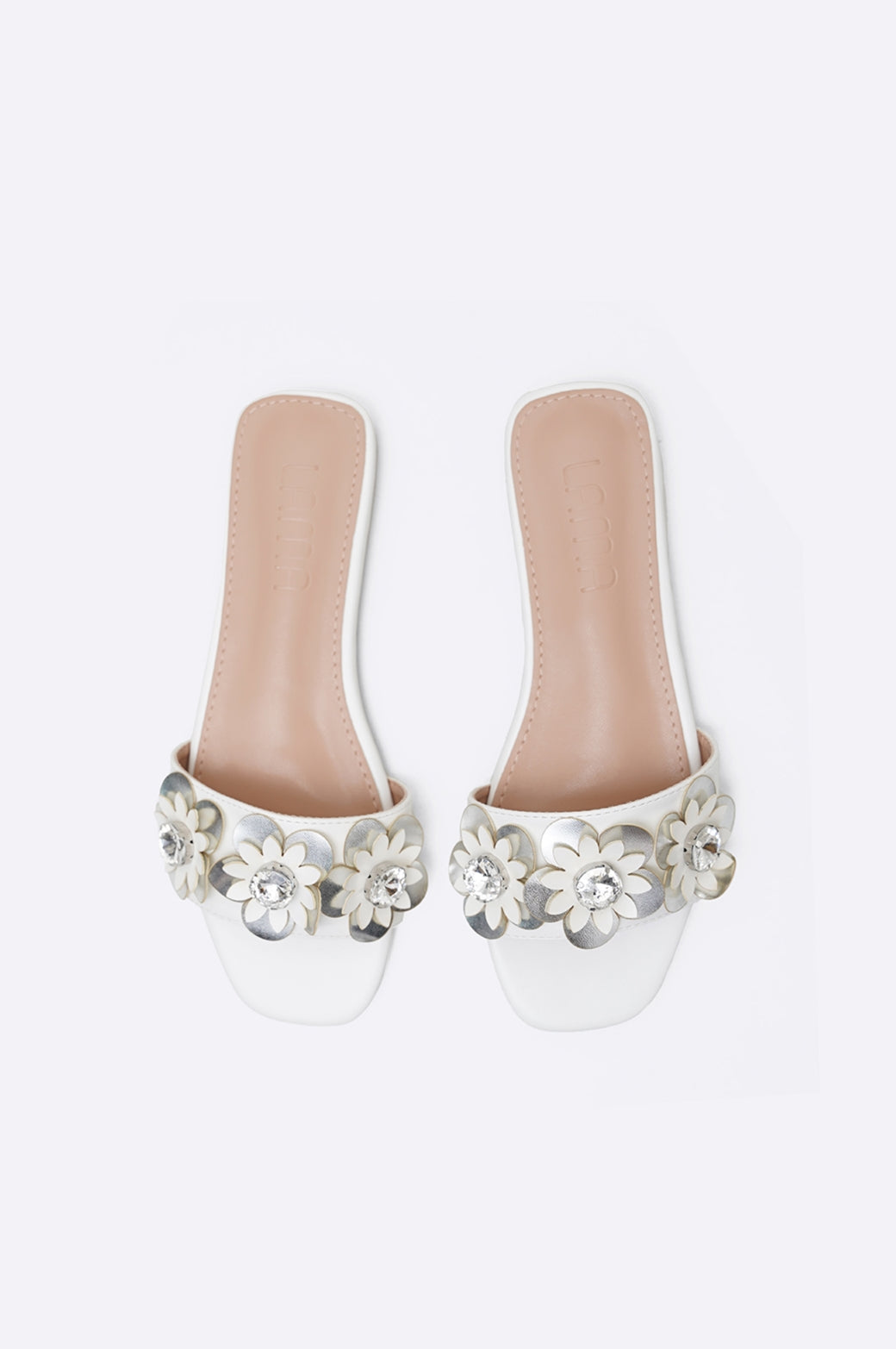 WHITE FLOWER METALLIC SLIDES