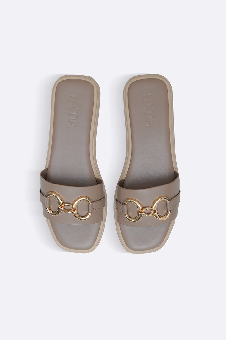 MAUVE GREY COMFY BUCKLE SLIDES