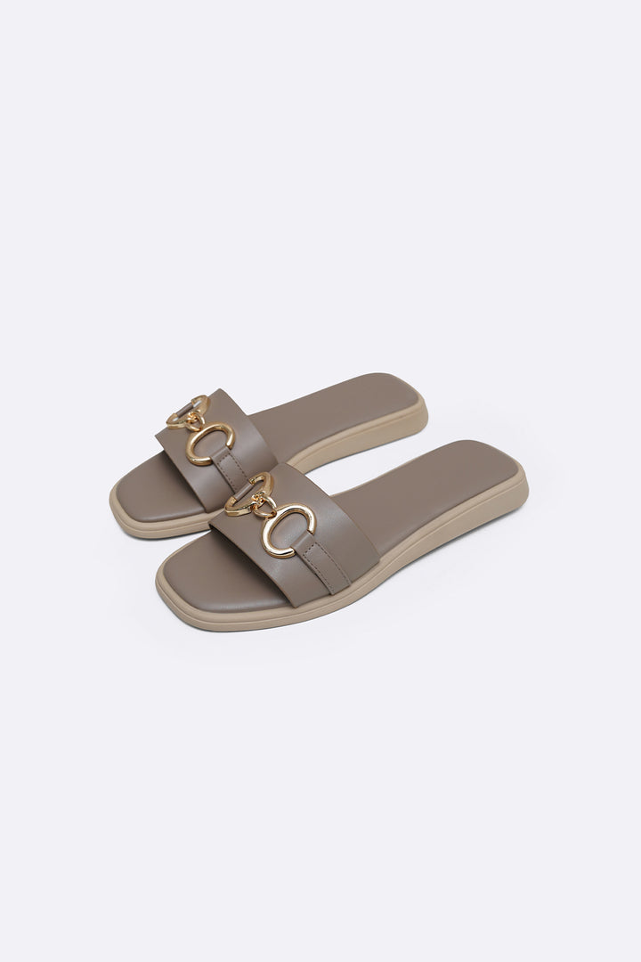 MAUVE GREY COMFY BUCKLE SLIDES