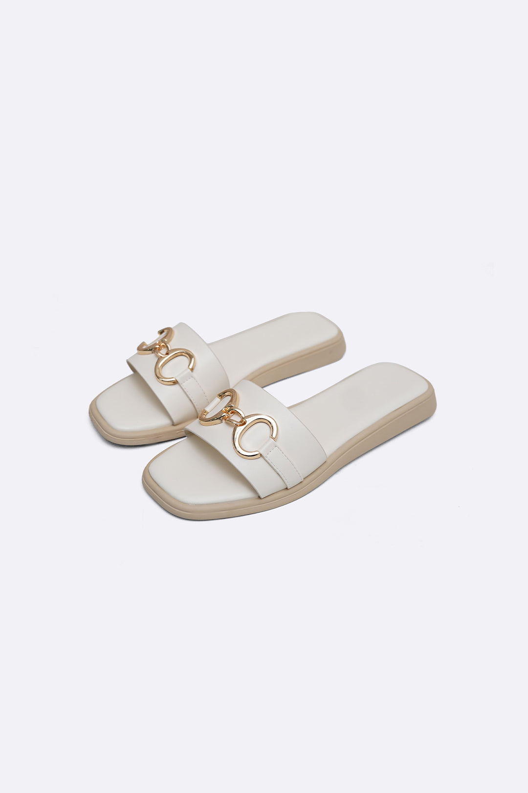 WHITE COMFY BUCKLE SLIDES