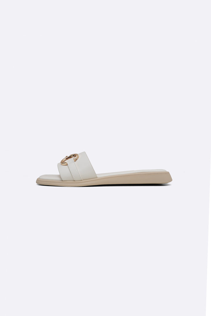 WHITE COMFY BUCKLE SLIDES