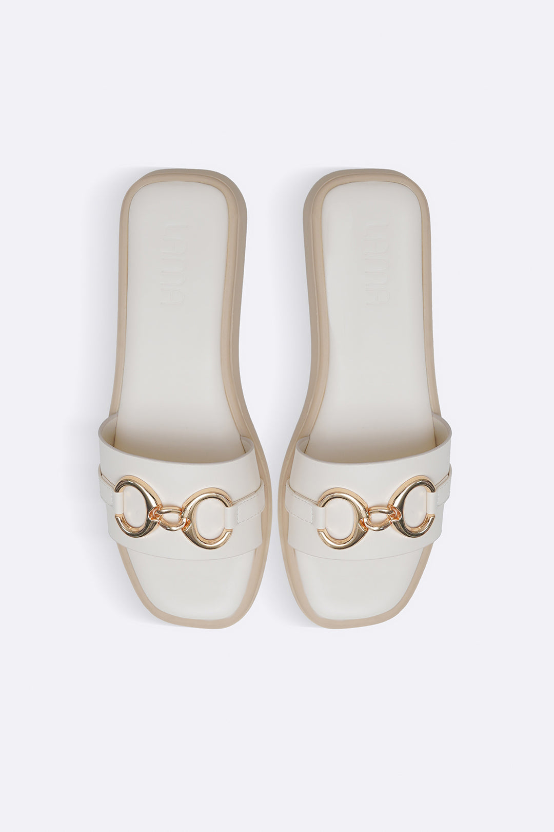 WHITE COMFY BUCKLE SLIDES