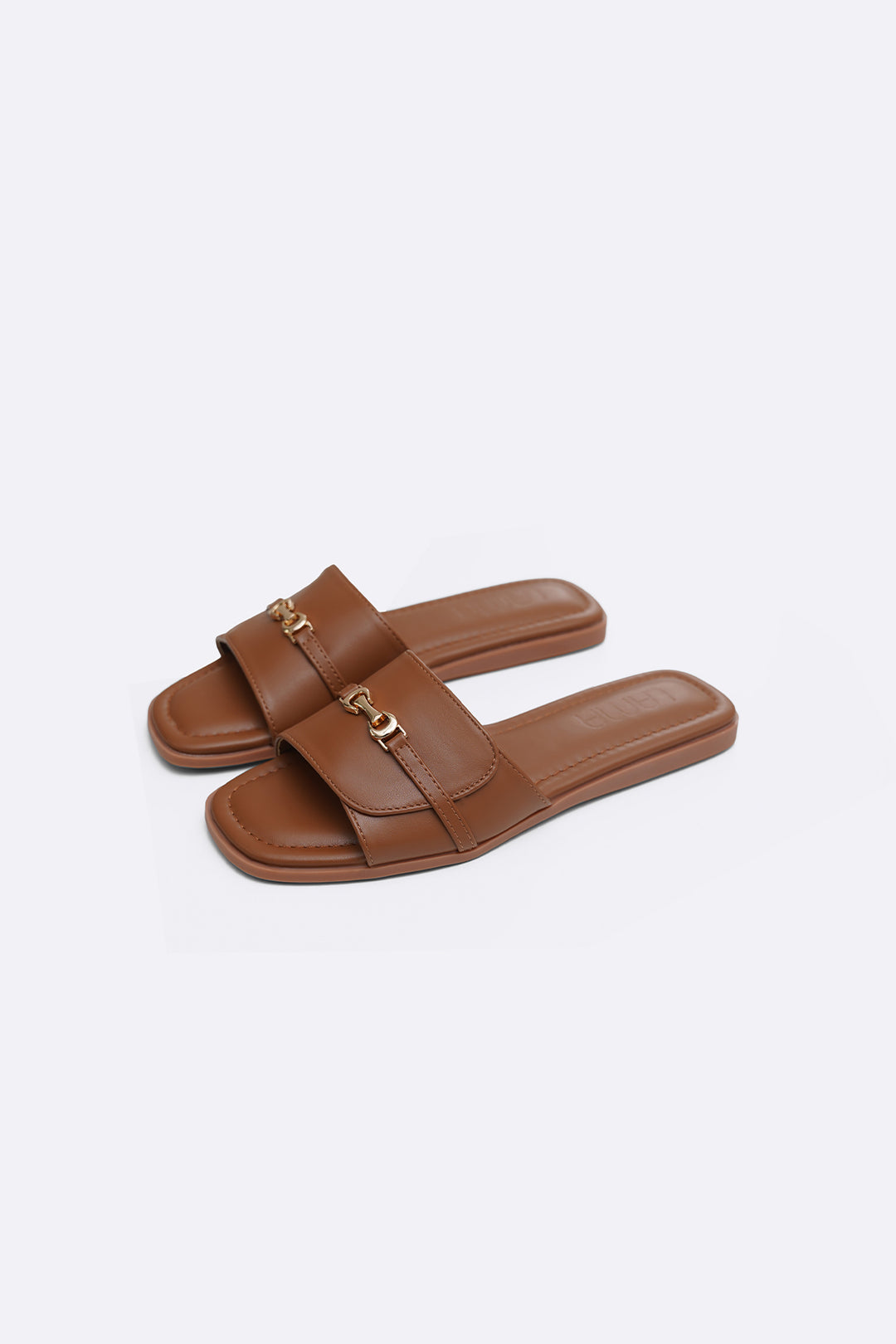 TAN GOLD BUCKLE SLIDES