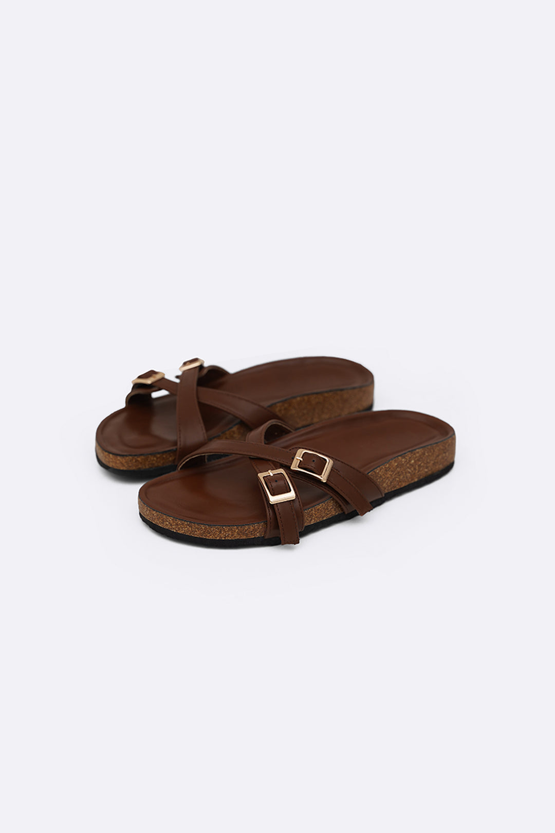 BROWN BUCKLE EASY SLIDES