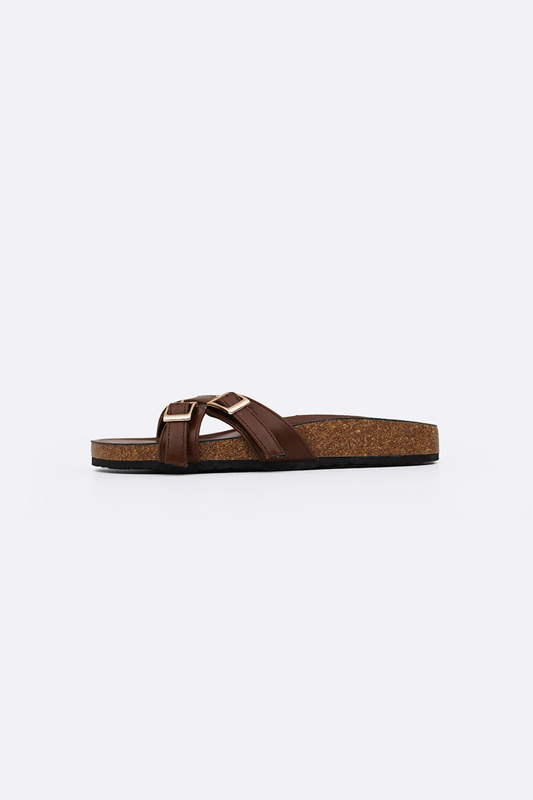 BROWN BUCKLE EASY SLIDES