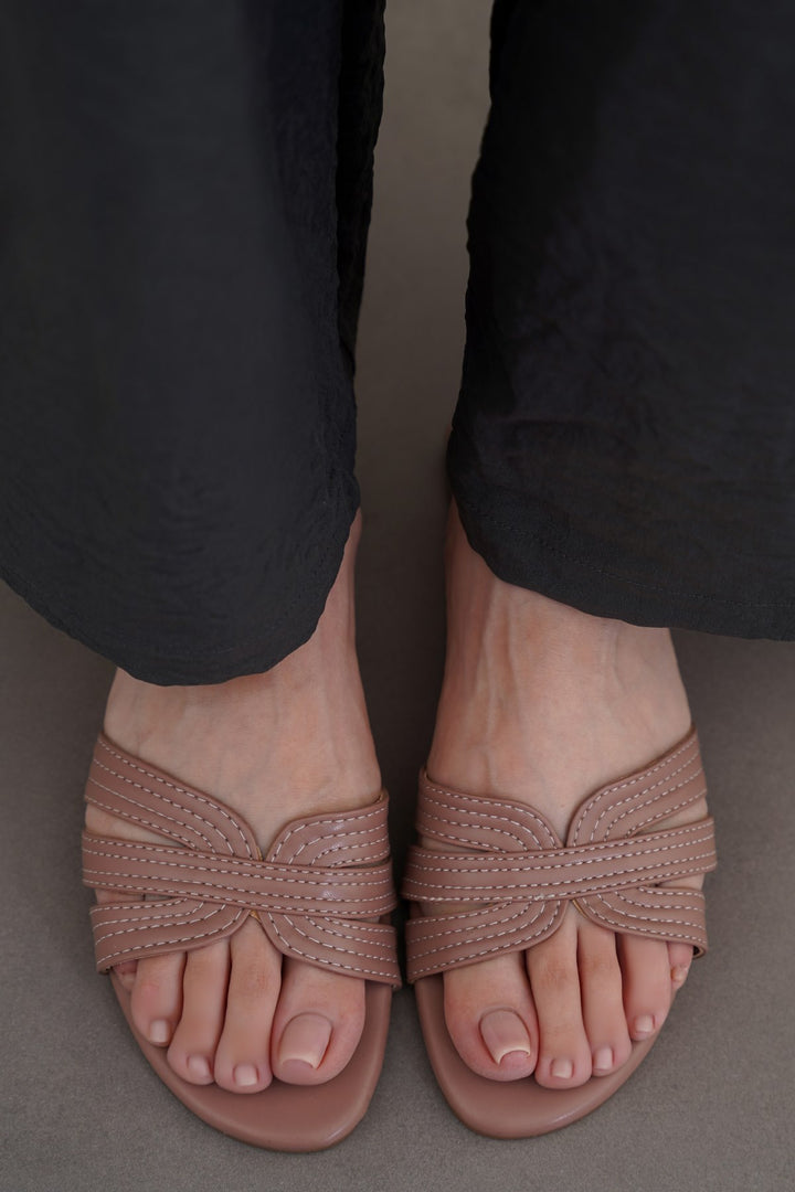 PINK STRAPPY STITCH SLIDES