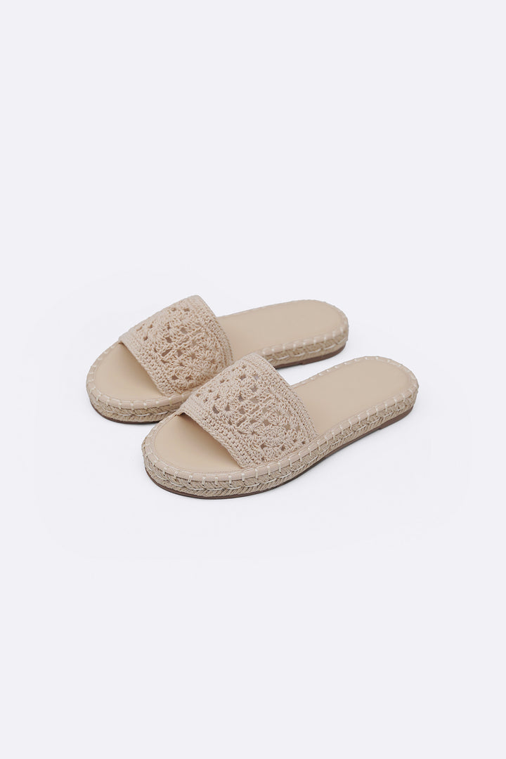CREAM ROMA WOVEN SLIDES