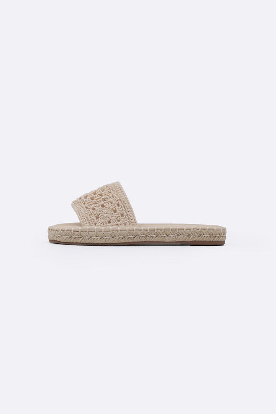 CREAM ROMA WOVEN SLIDES