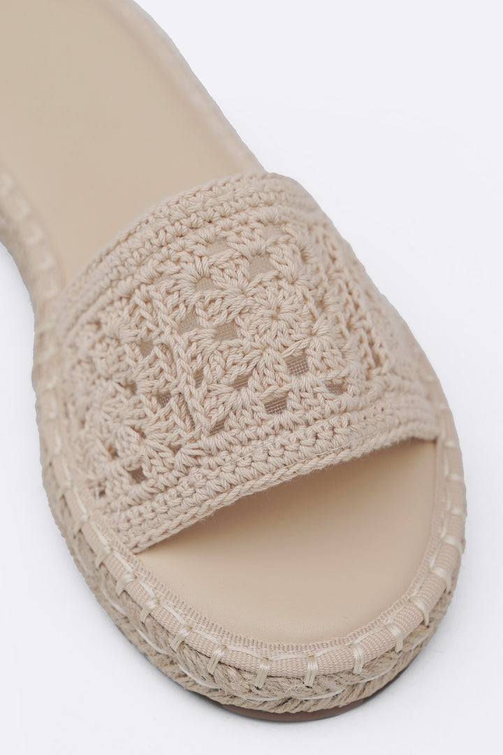 CREAM ROMA WOVEN SLIDES