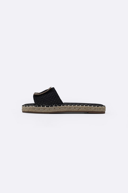 BLACK ROMA BUCKLE SLIDES