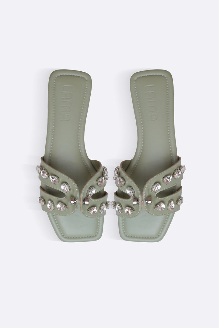 MINT STUDDED CRYSTAL SLIDES