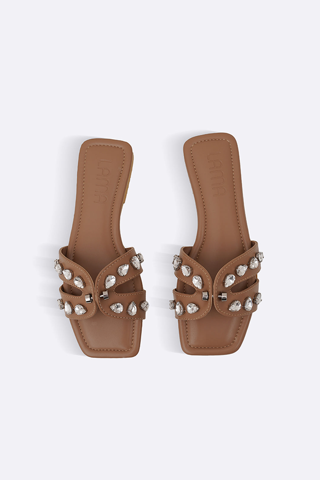 TAUPE STUDDED CRYSTAL SLIDES