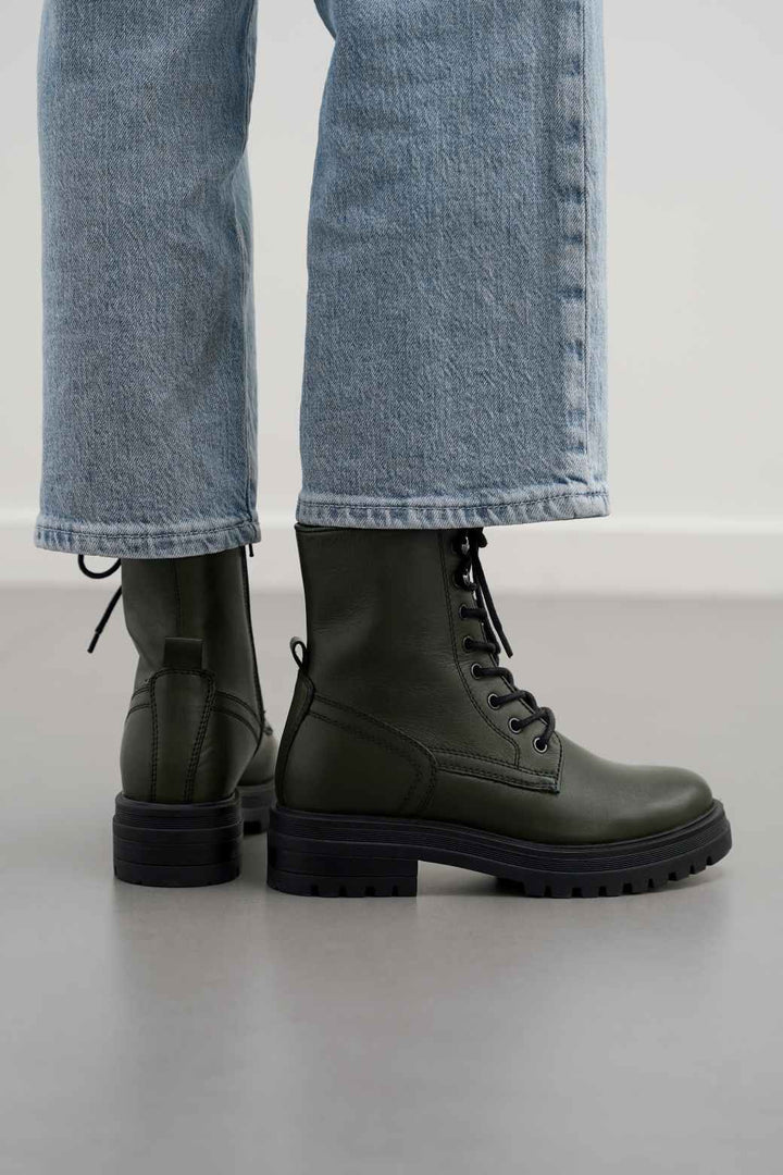 GREEN MILITARY LEATHER BOOTS