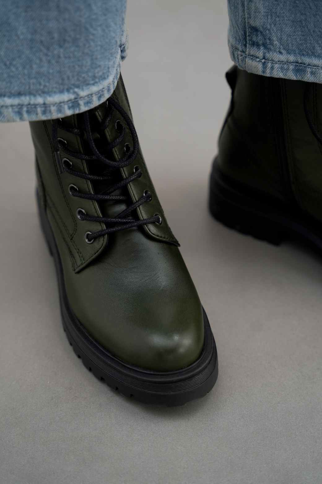 GREEN MILITARY LEATHER BOOTS